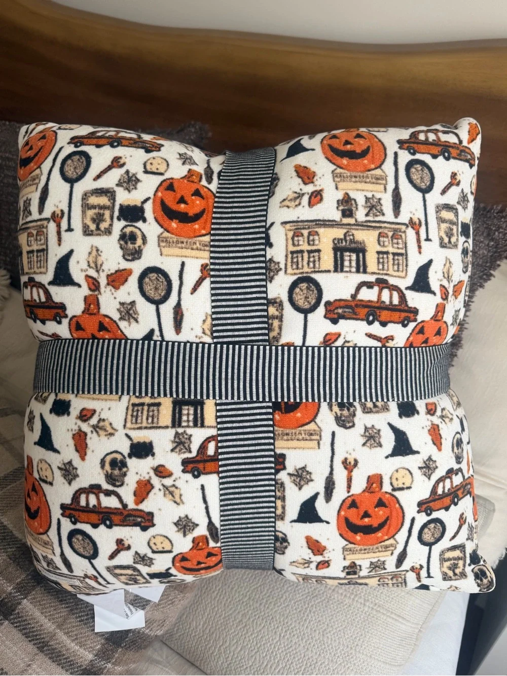 NWT Viral Magaschoni Halloweentown Pumpkin Pillow 2pk - Orange, Black, Cream